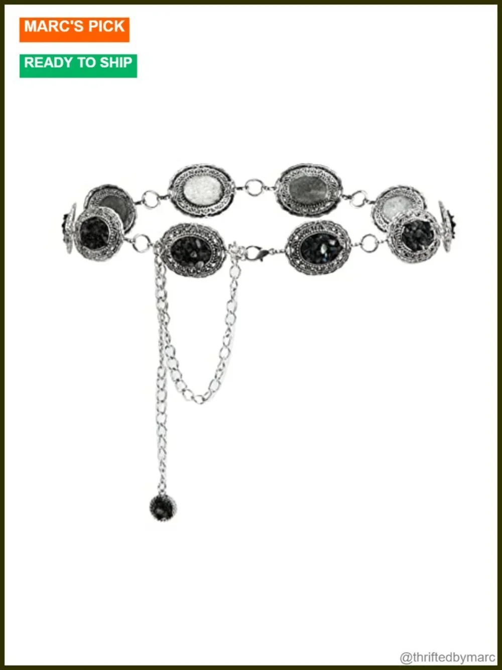 Retro Metal Chain Waist Belt with Turquoise Stone Punk Concho